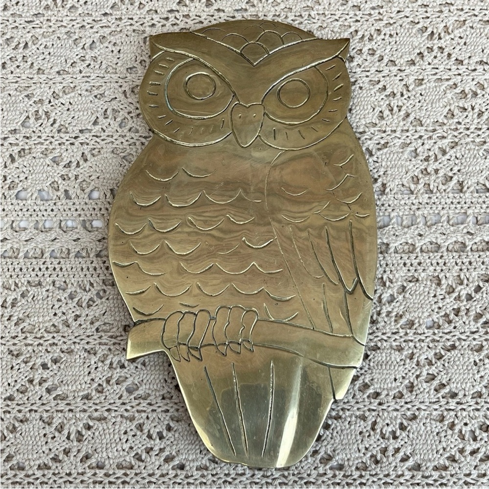 Vintage Solid Brass Owl Footed Trivet Hot Plate Retro Decor